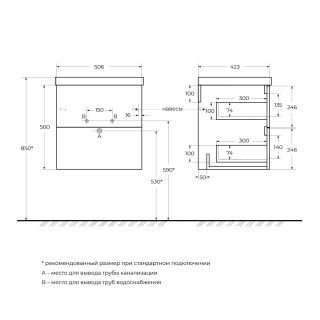 База под раковину подвесная BelBagno DUE-500-2C-SO-BL-P